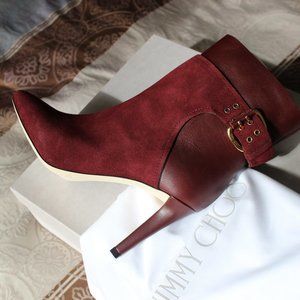 Jimmy Choo Wine Red Leather Suede Ankle Boots